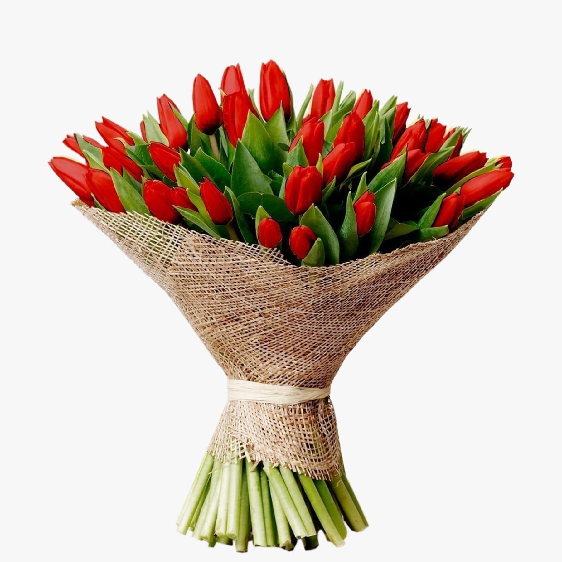 Букет 101 красный тюльпан