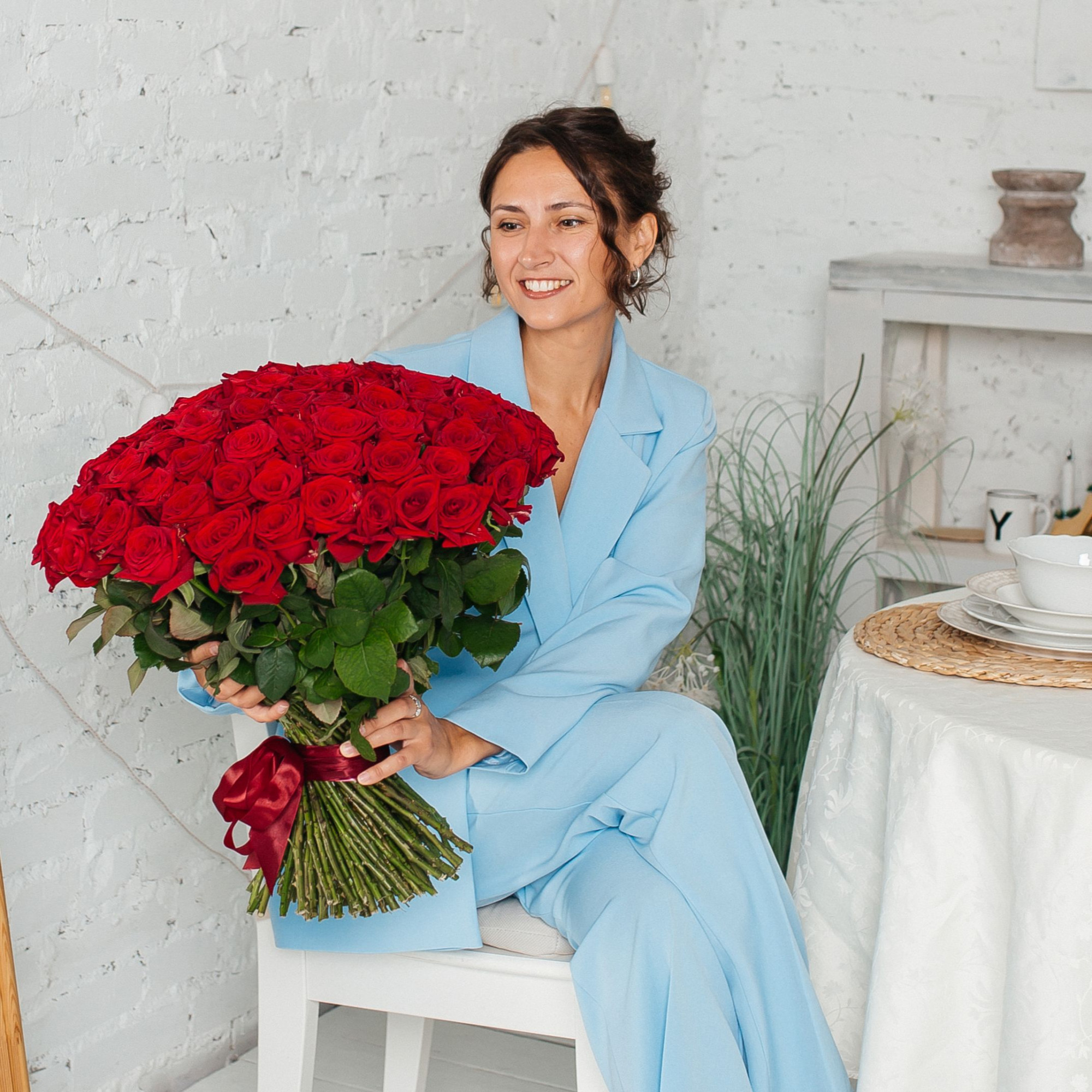 Букет 101 красная роза 50 см