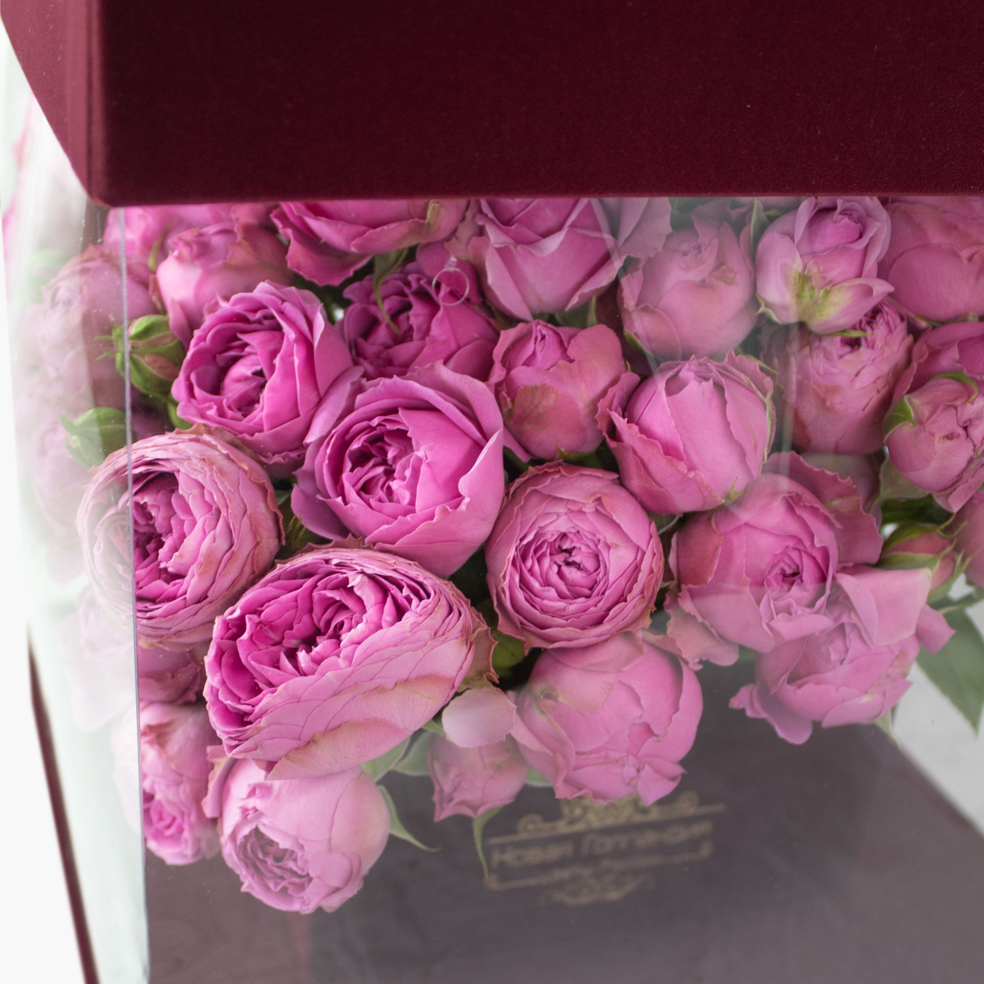 Пионовидные розы в бархатной шкатулке