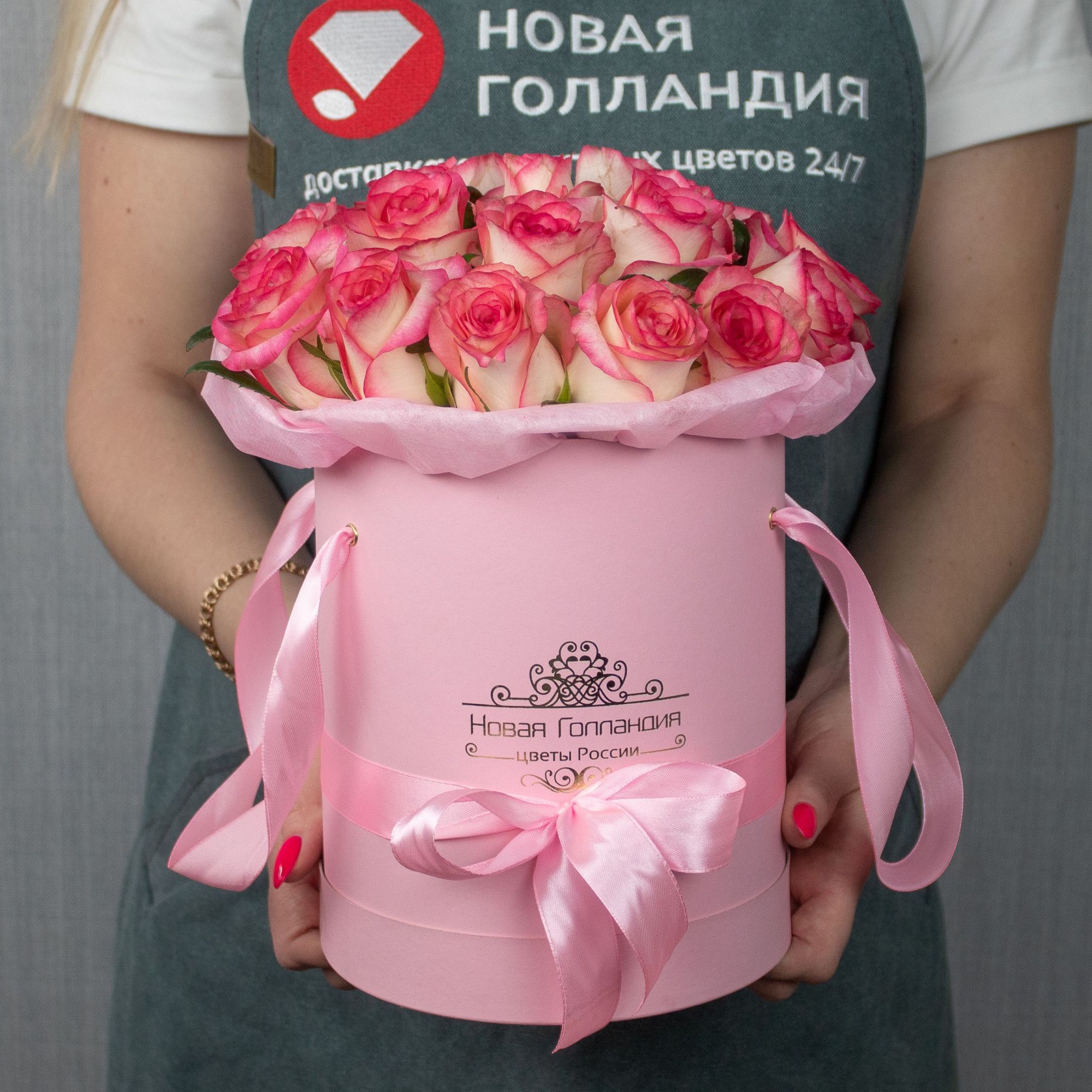 21 розовая роза в розовой коробке LUX