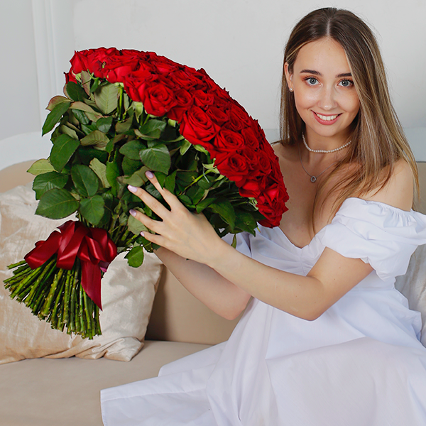 Букет 101 красная роза 50 см