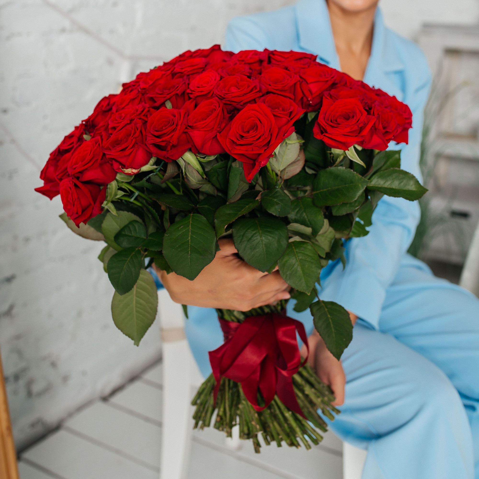 Букет 101 красная роза 50 см