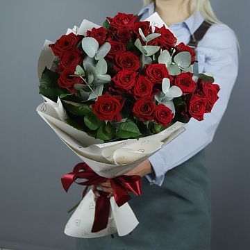 Букет 21 роза с декором  60 см