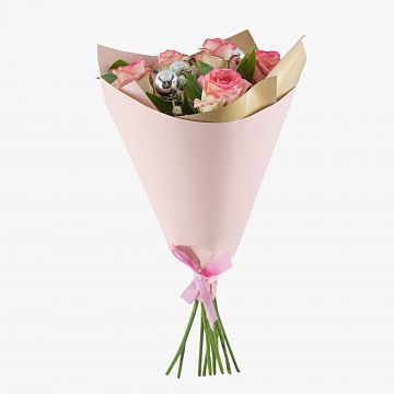 Букет Новогодние огни из розовой розы