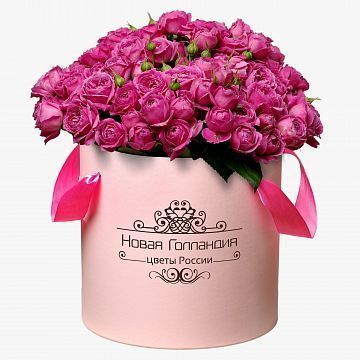 51 розовая кустовая пионовидная роза в большой розовой шляпной коробке №321