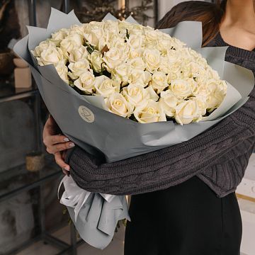 Букет 101 белая роза 40 см