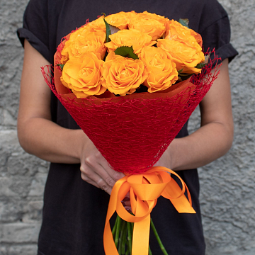 Букет 15 оранжевых роз 50см.