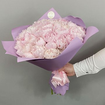 Букет 35 нежно-розовых пионов