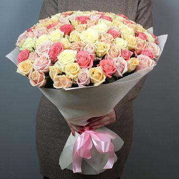 Букет 101 роза нежный микс 60 см
